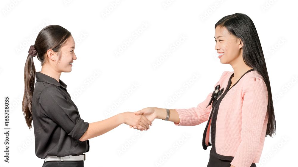 portrait of beautiful asian business woman shake hand. Isolated on white background with copy space and clipping path portrait of beautiful asian business woman shake hand. Isolated on white background with copy space and clipping path