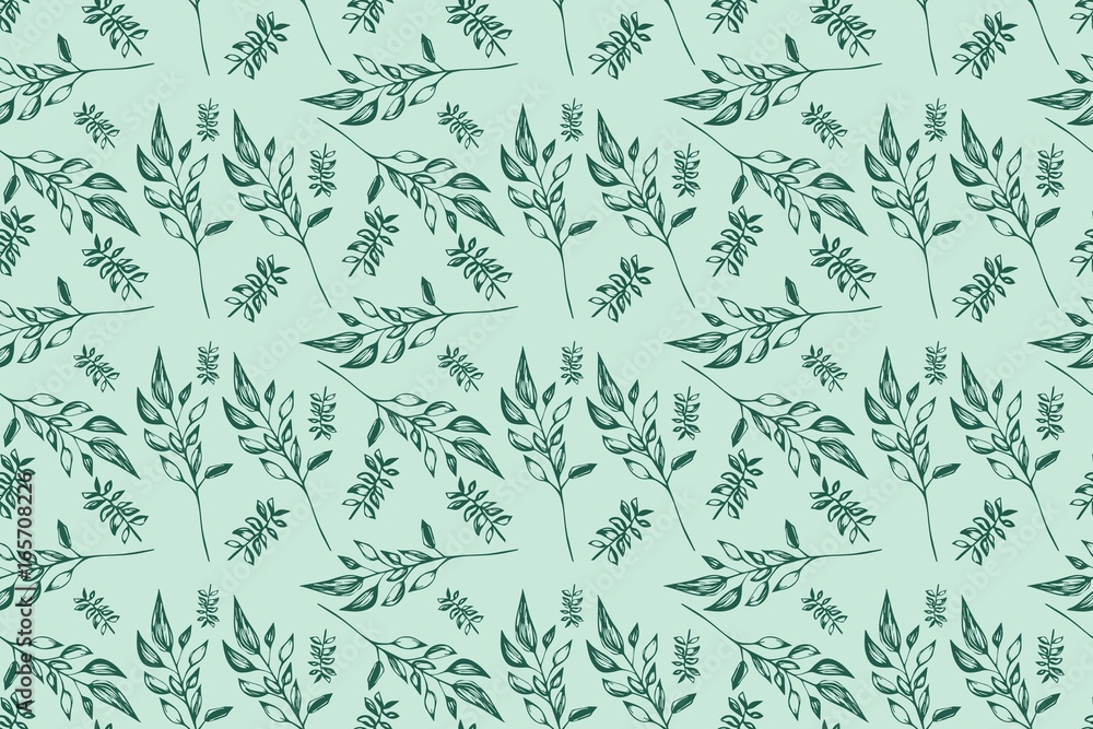 Fototapeta premium Green Branches Seamless Vector Pattern
