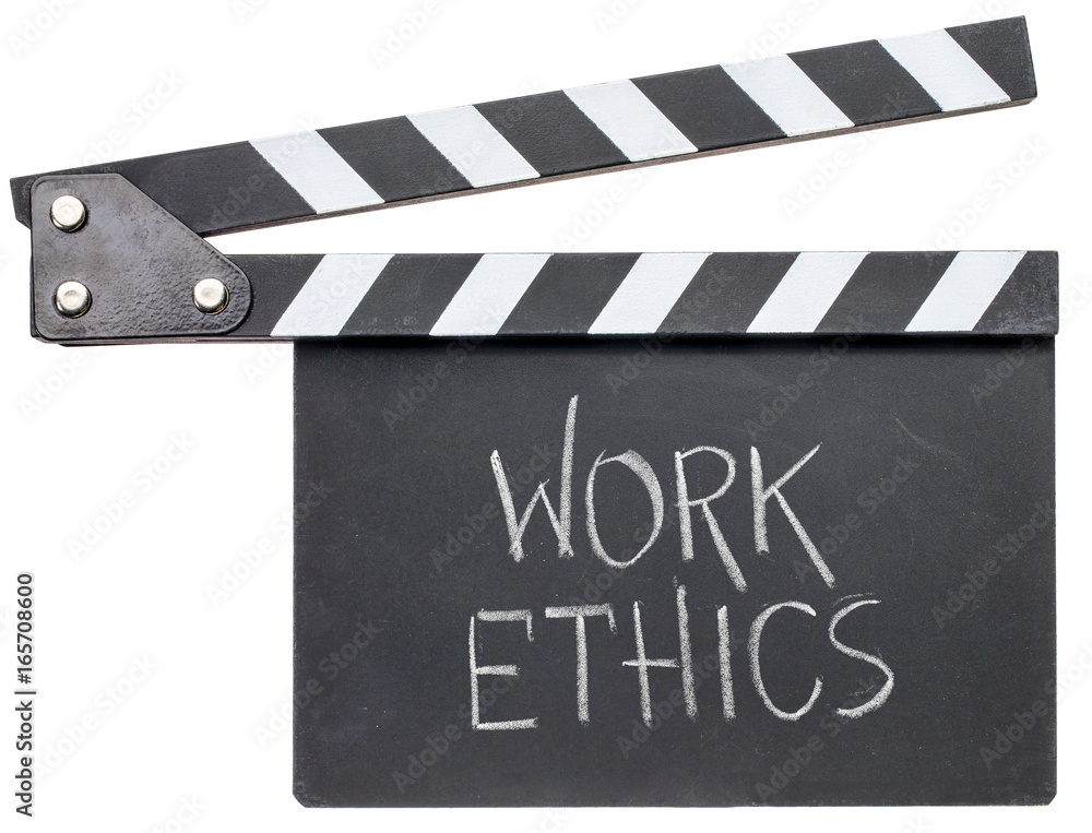 Naklejka premium work ethics text on clapboard