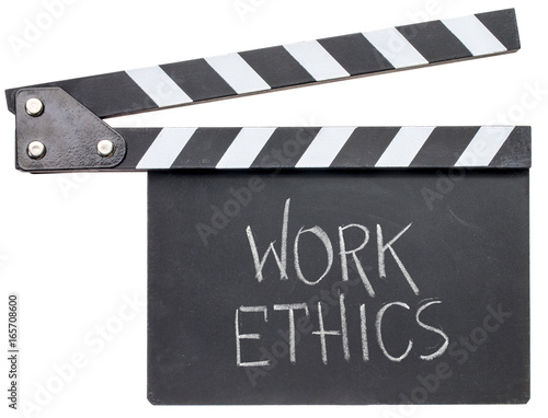 work ethics text on clapboard