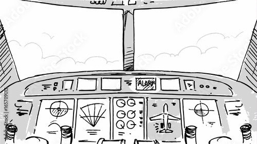 Airplane cabin cockpit sketch line art Vector illustration