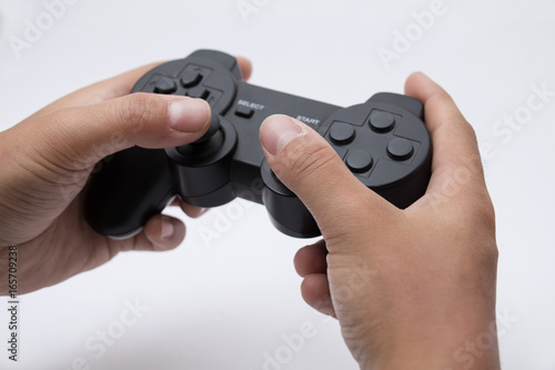 Hands holding a gamepad photo