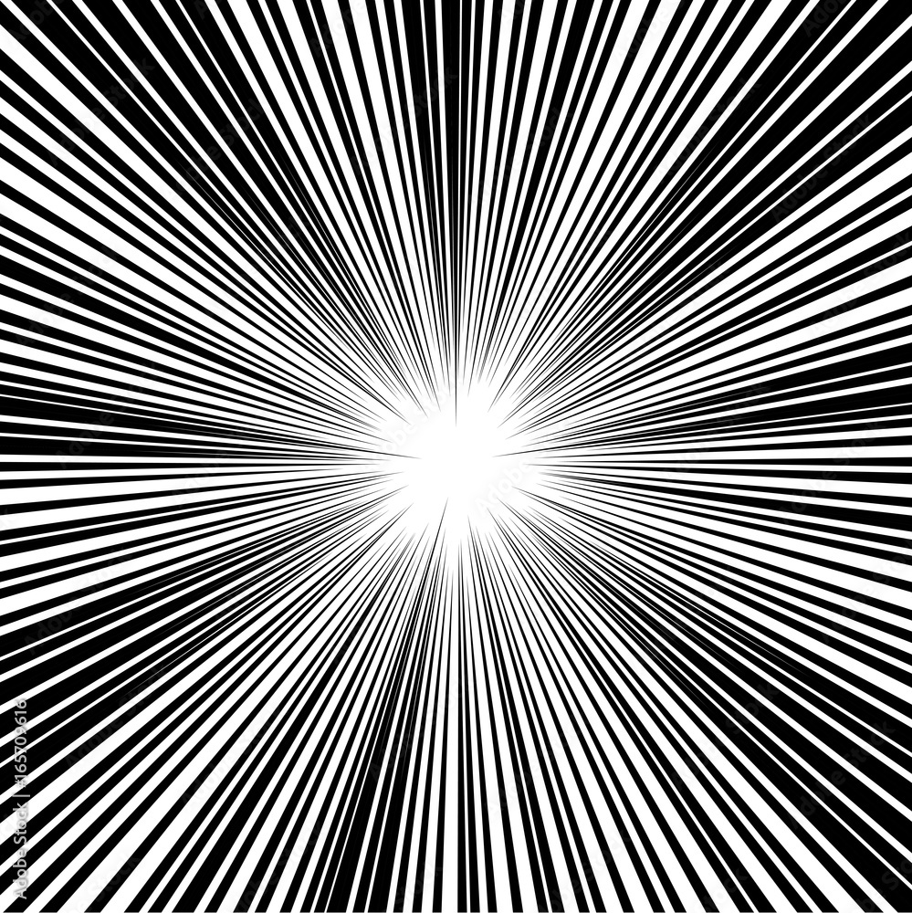 Fototapeta premium Abstract radial black zoom line on white pattern for cartoon comic vector illustration.