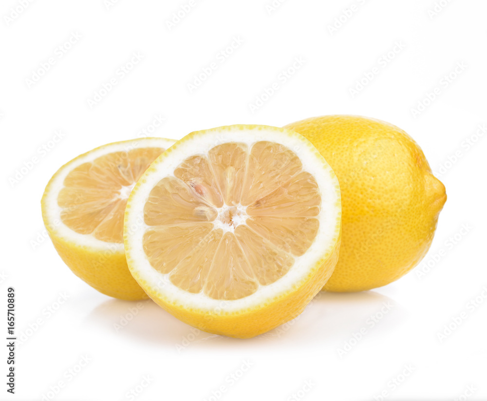 Fresh lemon with half isolated on white background