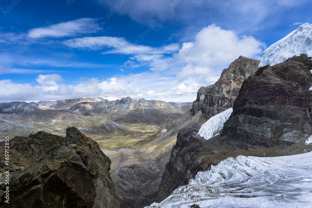 glacier and mountain ridge with fantastic view near Pastoruri in the Cordillera Blanca in the Andes in Peru