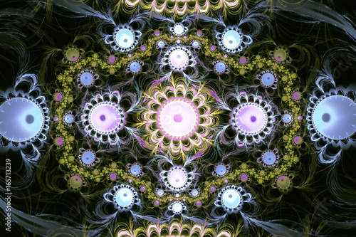 Colorful illustration fractal background geometric shapes book cover magick e...