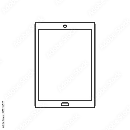 Isolated black outline tablet on white background. Line icon.