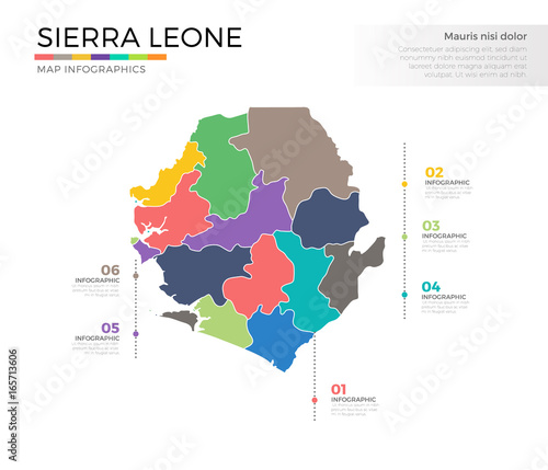 Sierra Leone country map infographic colored vector template with regions and pointer marks
