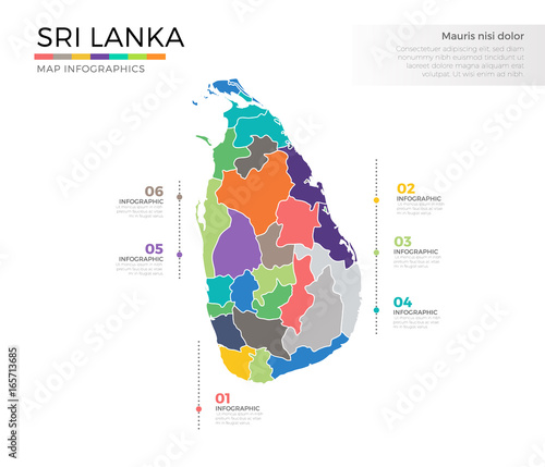 Sri Lanka country map infographic colored vector template with regions and pointer marks