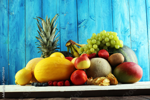 Fresh fruits.Mixed fruits background.Healthy eating, dieting, love fruits. photo