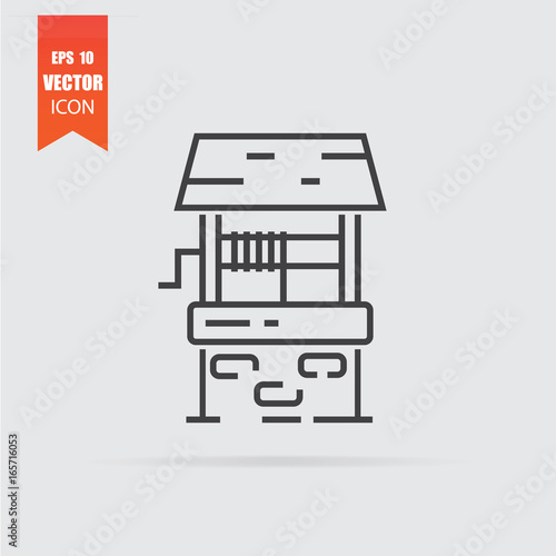 Water well icon in flat style isolated on grey background.