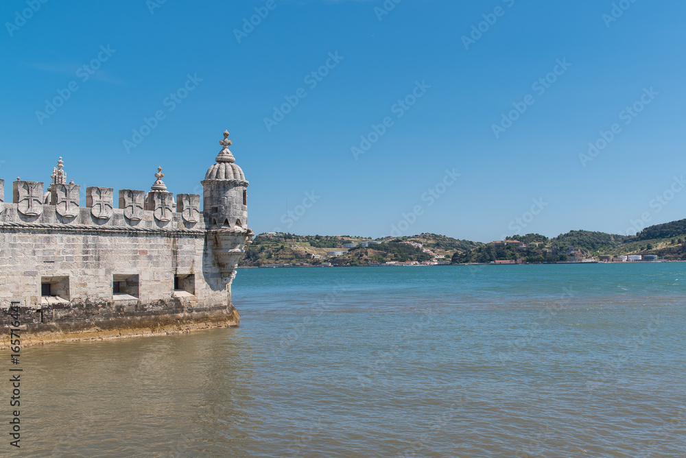 Lisbon, Belem tower, fortified monument in the sea
