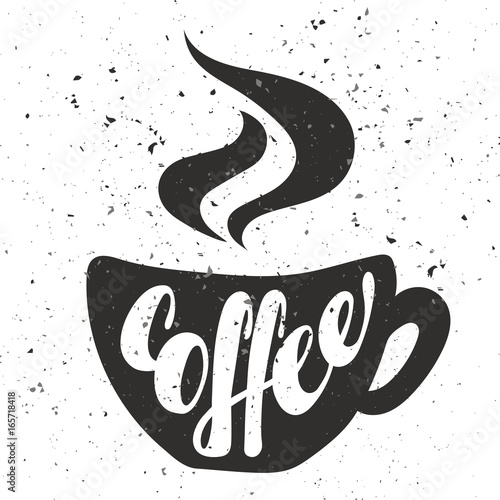 Obraz na płótnie Napis na kawę. Ręcznie napisany plakat Coffe. Nowoczesne strony napis. Na tle w postaci filiżanki kawy