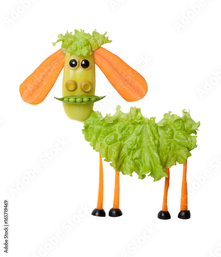 Sheep made of fresh vegetables on isolated background