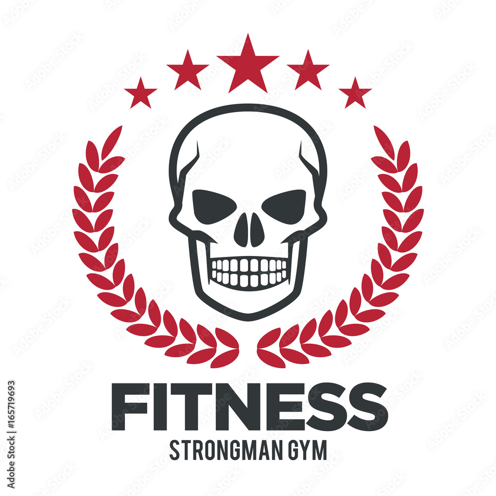 Skull with laurel fitness sport logo Skull with laurel fitness sport logo