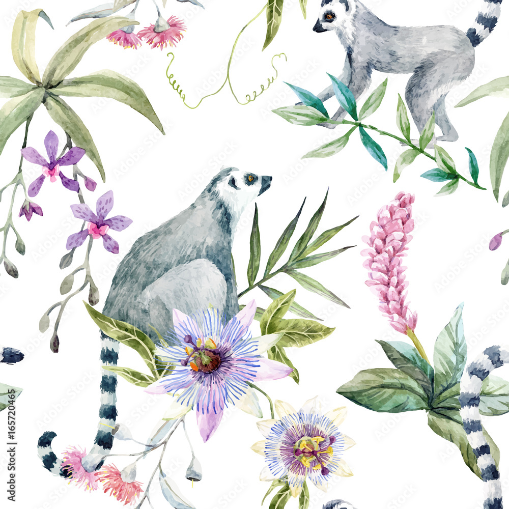 Naklejka premium Tropical wildlife vector pattern