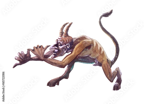 Watercolor single character mystical mythical character demon isolated on a white background illustration