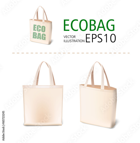 Natural canvas material  shopping bags vector illustration mockup. Eco style realistic bag templates for sale, shopping, promotion, corporate identity, demonstration 
