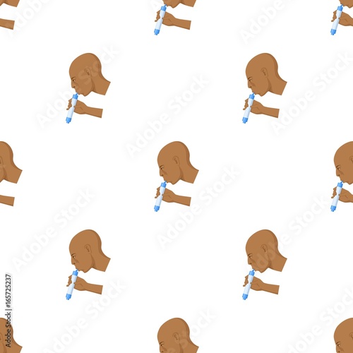 Man drink through compact filter icon in cartoon style isolated on white background. Water filtration system symbol stock vector illustration.