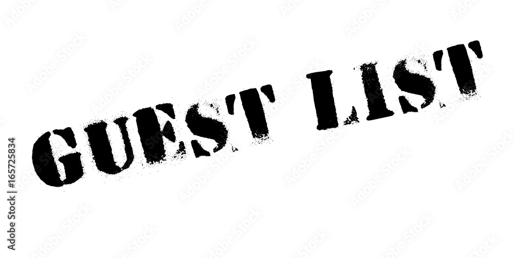 Guest List rubber stamp. Grunge design with dust scratches. Effects can be easily removed for a clean, crisp look. Color is easily changed. Guest List rubber stamp. Grunge design with dust scratches. Effects can be easily removed for a clean, crisp look. Color is easily changed.