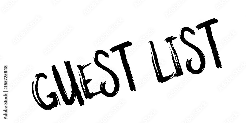 Guest List rubber stamp. Grunge design with dust scratches. Effects can be easily removed for a clean, crisp look. Color is easily changed. Guest List rubber stamp. Grunge design with dust scratches. Effects can be easily removed for a clean, crisp look. Color is easily changed.