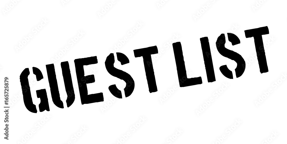 Guest List rubber stamp. Grunge design with dust scratches. Effects can be easily removed for a clean, crisp look. Color is easily changed. Guest List rubber stamp. Grunge design with dust scratches. Effects can be easily removed for a clean, crisp look. Color is easily changed.