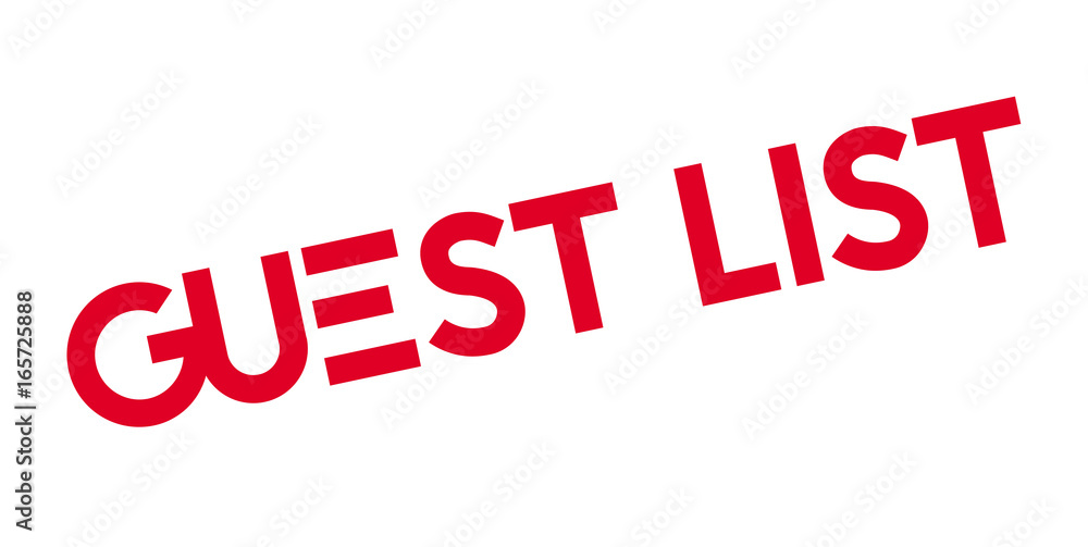 Guest List rubber stamp. Grunge design with dust scratches. Effects can be easily removed for a clean, crisp look. Color is easily changed. Guest List rubber stamp. Grunge design with dust scratches. Effects can be easily removed for a clean, crisp look. Color is easily changed.