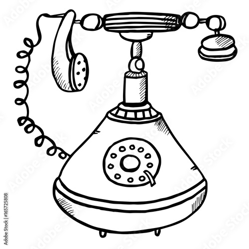 Freehand antique phone isolated on white background for prints, designs, coloring book pages