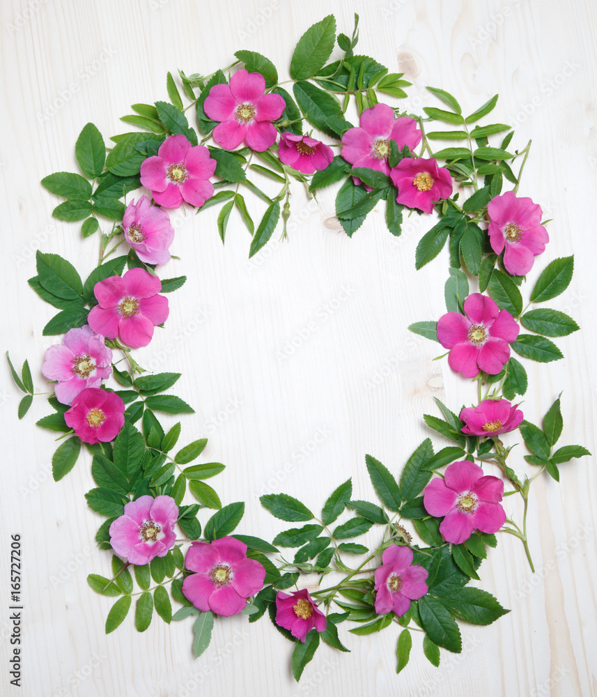 Flower frame made from rose hip pink color.