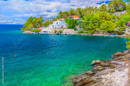 Solta island beach coastline. / Scenic summer view at Solta island beach in Croatia, Mediterranean.
