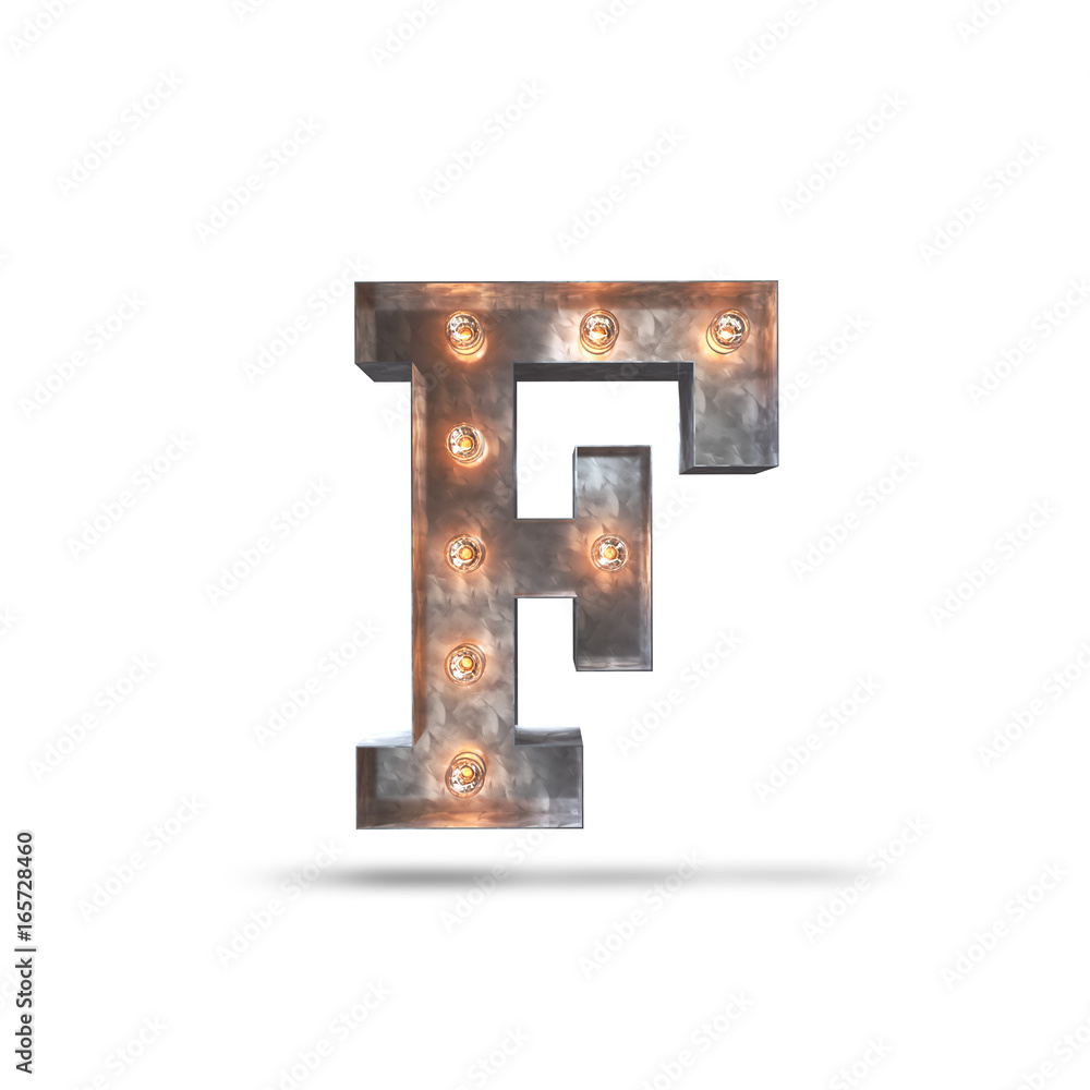 F METAL LETTER WITH LIGHT BULBS 