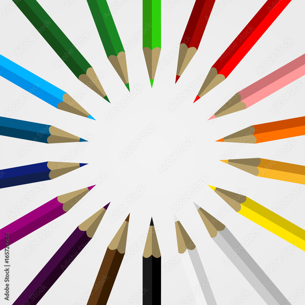 Set of Colored Pencils Forming a Circle with Blank Space for your Content - School