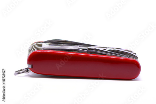 Isolated red pocketknife, penknife, clasp knife on white background