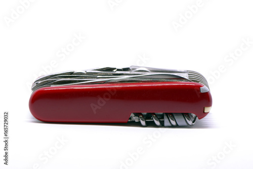 Фотография Isolated red pocketknife, penknife, clasp knife on white background