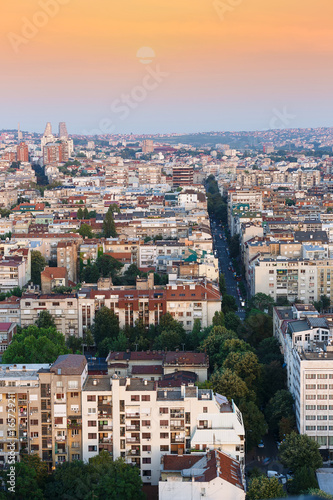 City skyline in the morning, Belgrade, Serbia, aerial view . Architectural diversity in old Belgrade