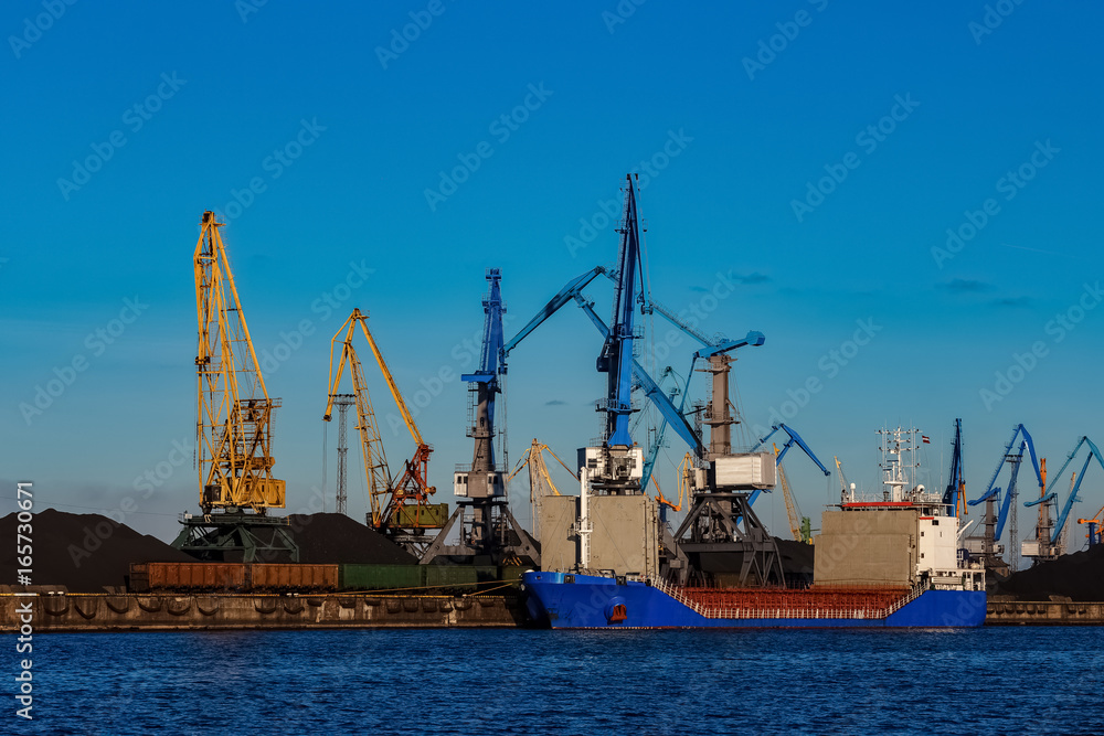 Blue cargo ship