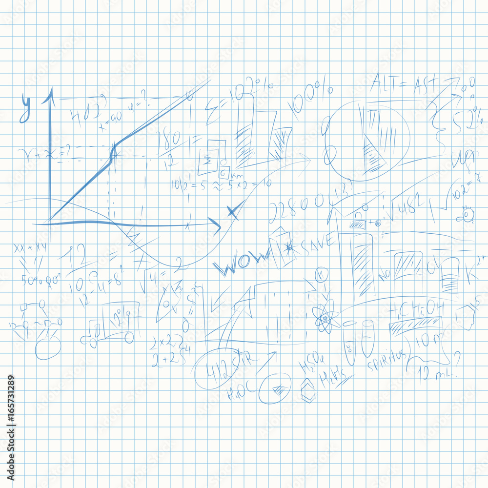 a vector of labels to school with a pen on notebook sheet in a cage. notes by hand formulas, graphs, and charts a vector of labels to school with a pen on notebook sheet in a cage. notes by hand formulas, graphs, and charts