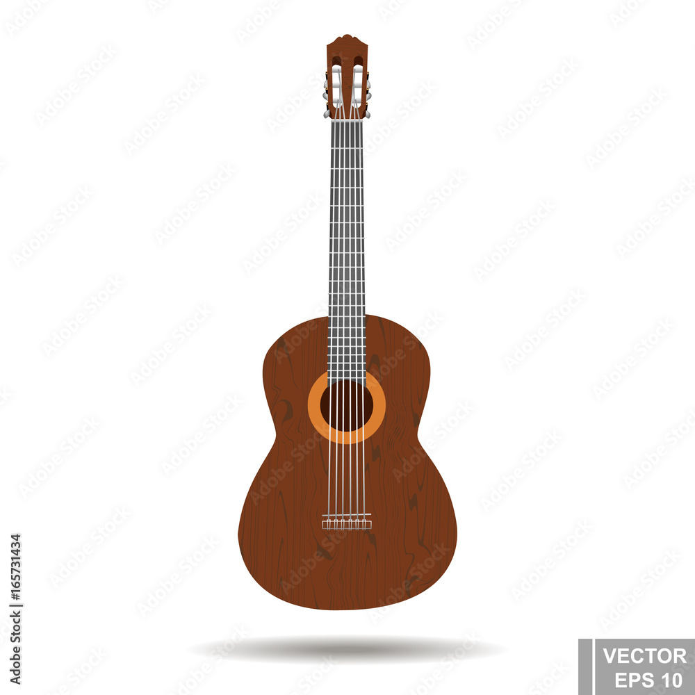 Guitar isolated on white background. Wooden. Realistic. For your design.