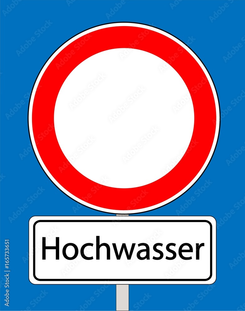 Straßenschild Hochwasser, Schild Durchfahrt verboten, Verkehrsschild, Überschwemmung, Vektor Illustration isoliert auf weißem Hintergrund, Straßenschild Hochwasser, Schild Durchfahrt verboten, Verkehrsschild, Überschwemmung, Vektor Illustration isoliert auf weißem Hintergrund,