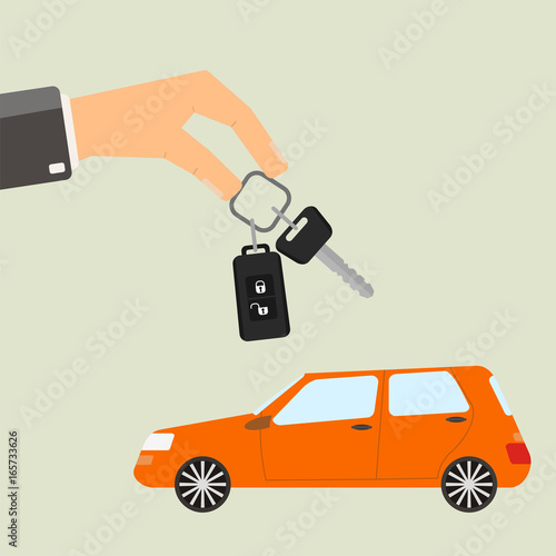 Car buying concept. vector Illustration. Hand hold car key.