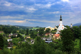 Krajobraz wiejski z lotu ptaka, Branna w Czechach.