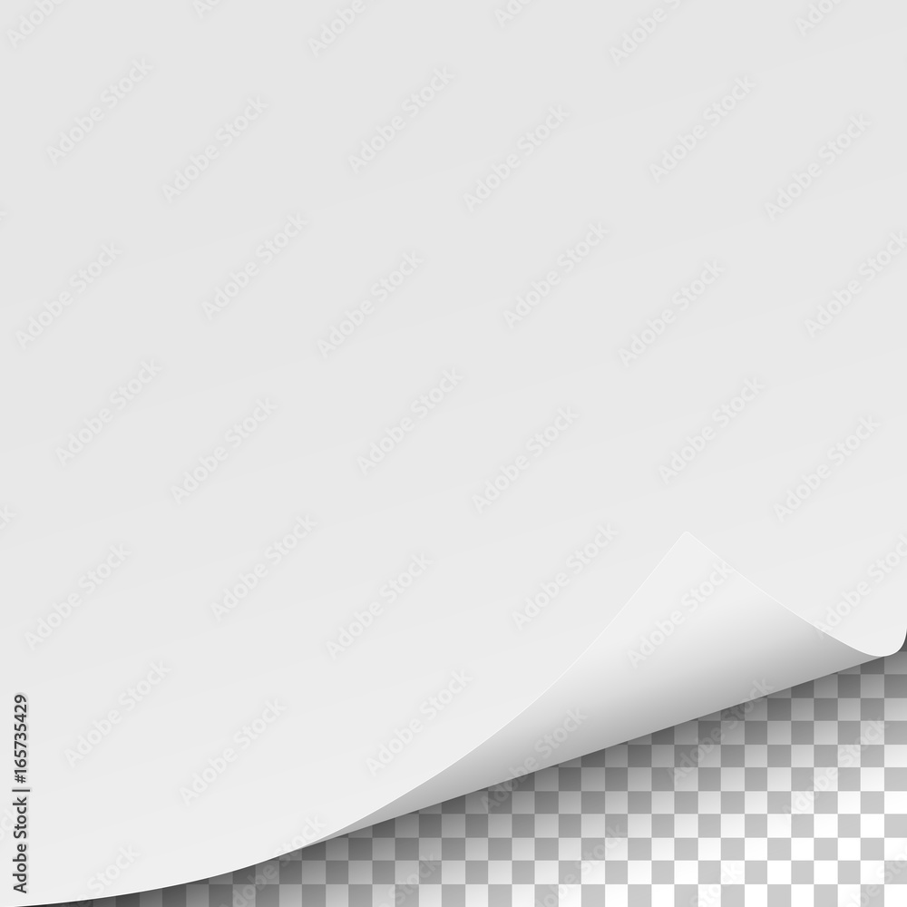 Sheet of white paper with curled lower right corner and transparent next page - template design. Element with space for text, copy and ad. Vector illustration. Sheet of white paper with curled lower right corner and transparent next page - template design. Element with space for text, copy and ad. Vector illustration.