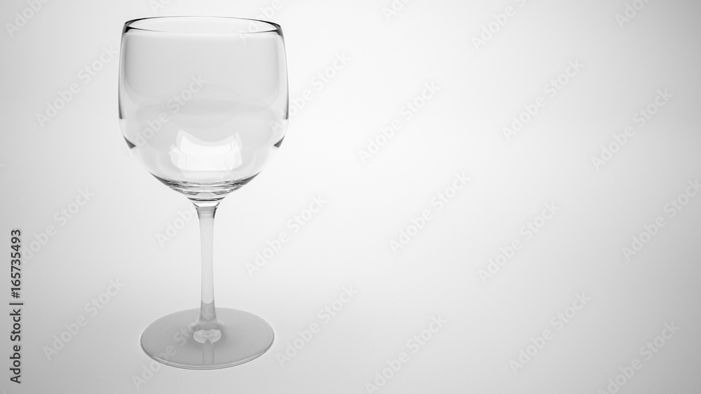 3d render of empty wine glass on left in monochrome 3d render of empty wine glass on left in monochrome