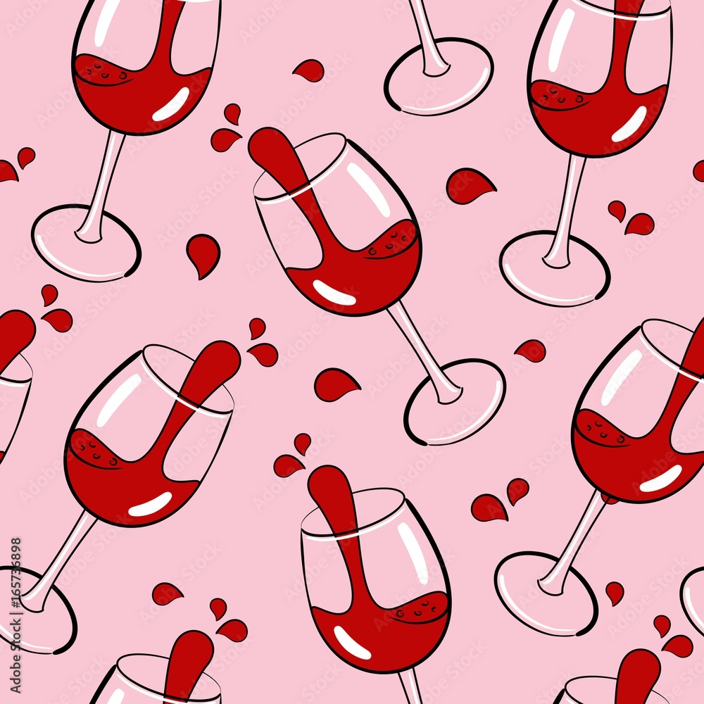 Seamless Pattern with Wine Glasses, hand drawn vector illustration, can be  used for wallpaper, web page background, greeting cards, poster, fabric  print Stock Vector | Adobe Stock