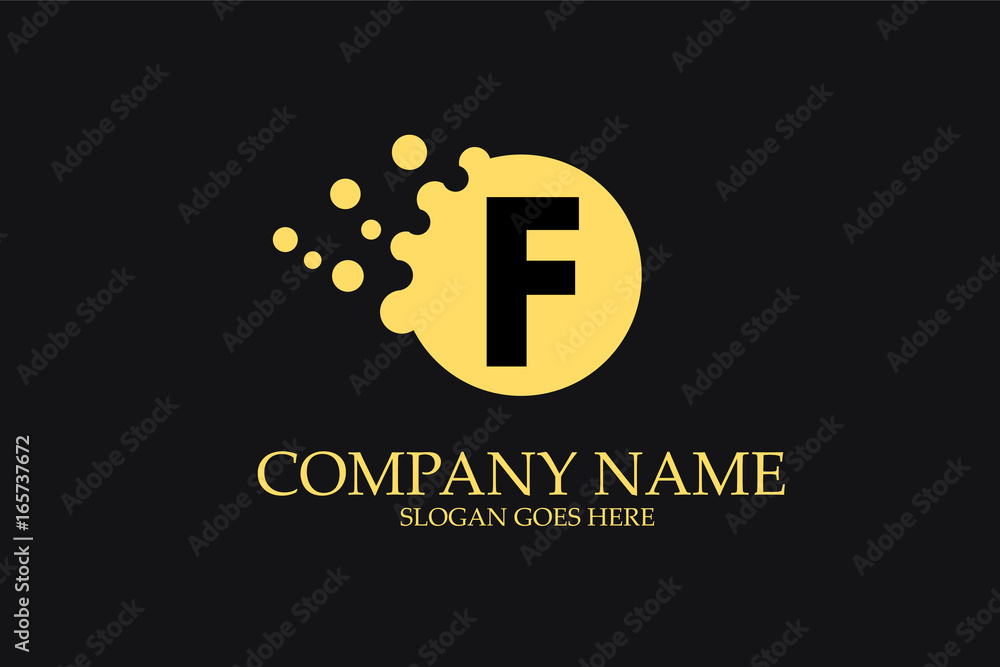 Fototapeta premium F Letter Logo Design with Yellow Dots