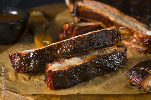 Homemade Smoked Barbecue St. Louis Style Pork Ribs photo