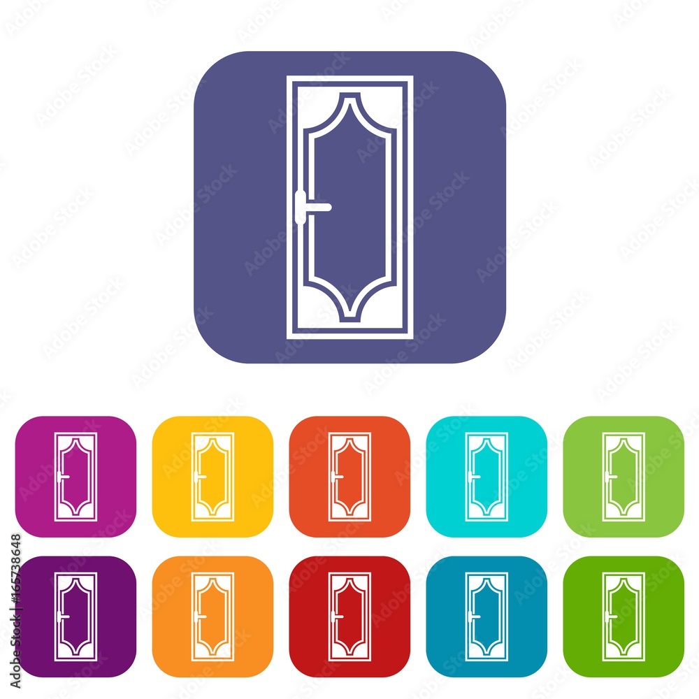 Wooden door with glass icons set Wooden door with glass icons set