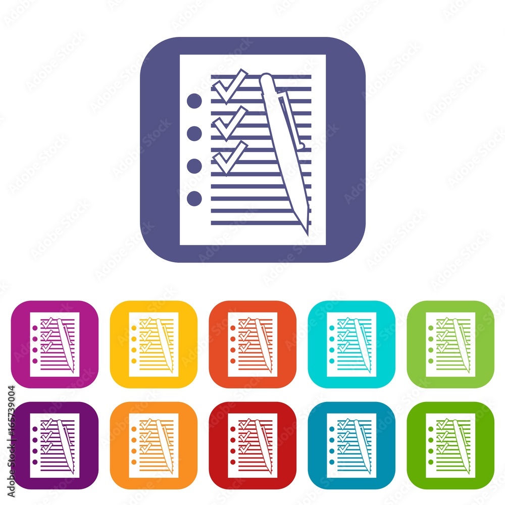 Document with plan and pen icons set Document with plan and pen icons set
