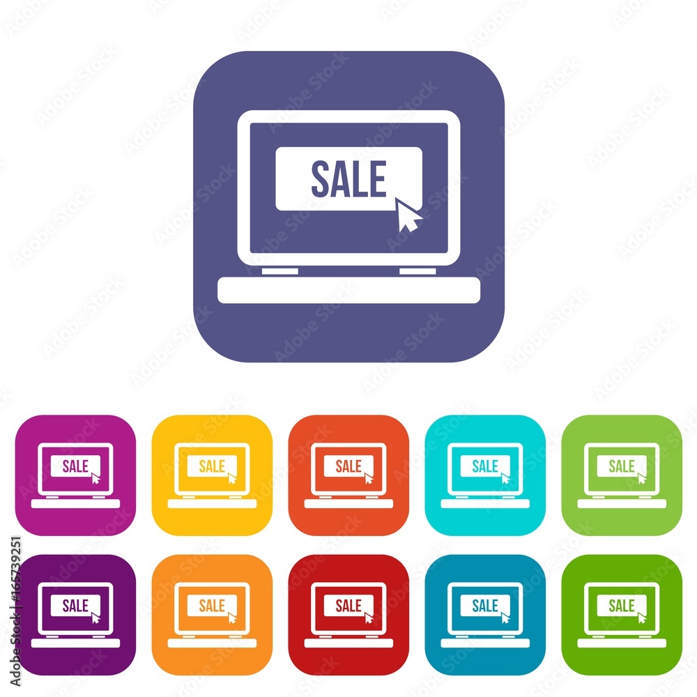 Button sale on laptop icons set Button sale on laptop icons set