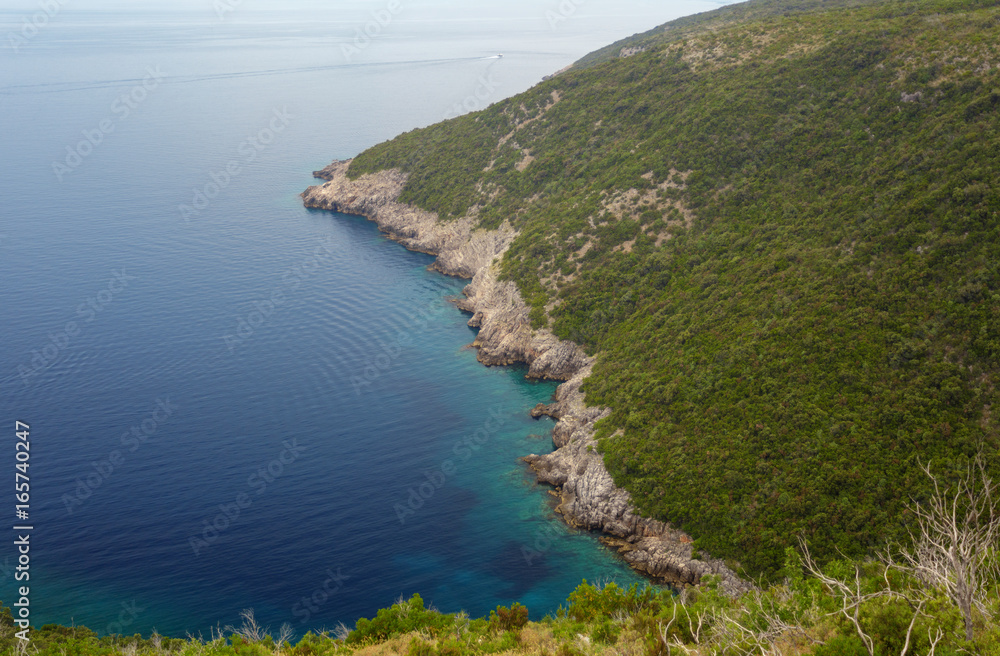 top view of the Mediterranean coast. Mediterranean Sea and cliffs